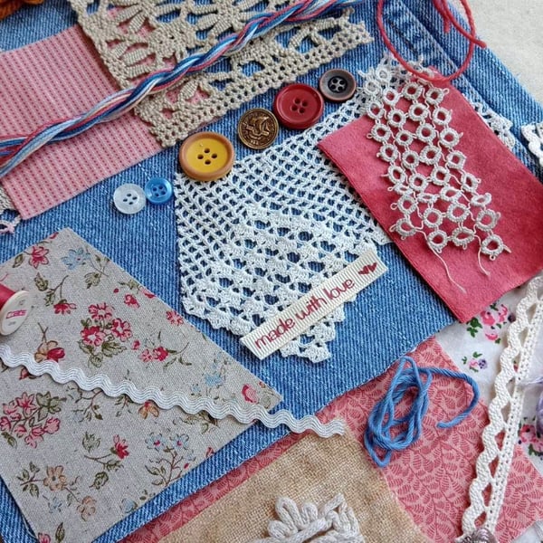 Rose Pink Denim Slow Stitching kit - gift for teenager