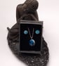 Blue and White Fused Glass Stud Earrings and Pendant Set - Image 1