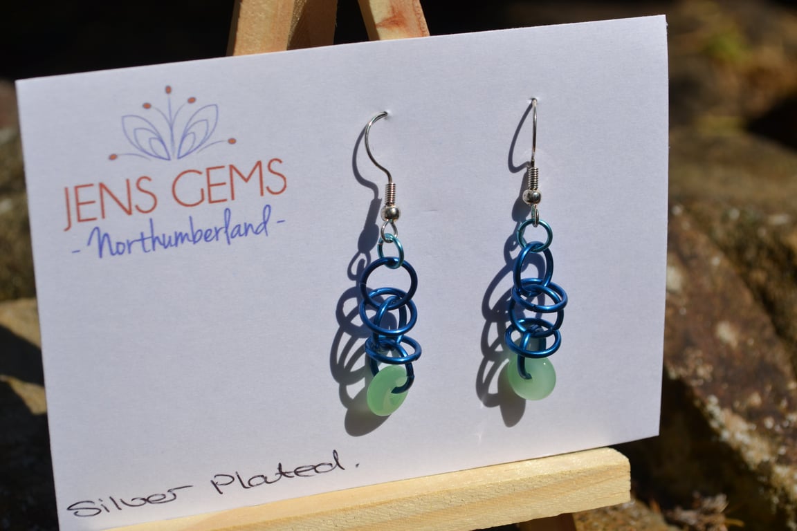 Blue & Green Orbital Style Chainmaille Earrings