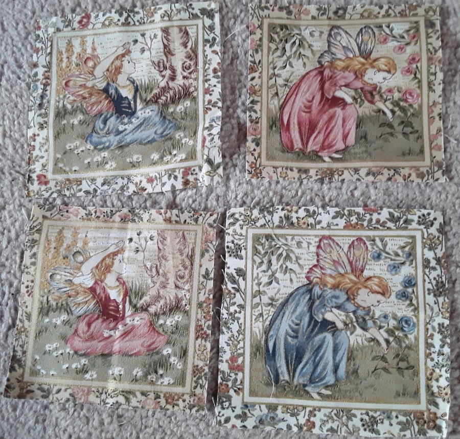 Set of 4 Fairy fabric squares. 100% cotton (set 2)