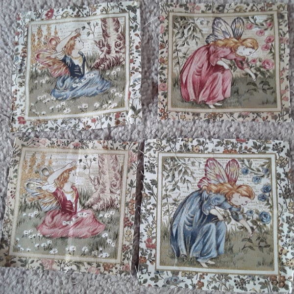 Set of 4 Fairy fabric squares. 100% cotton (set 2)