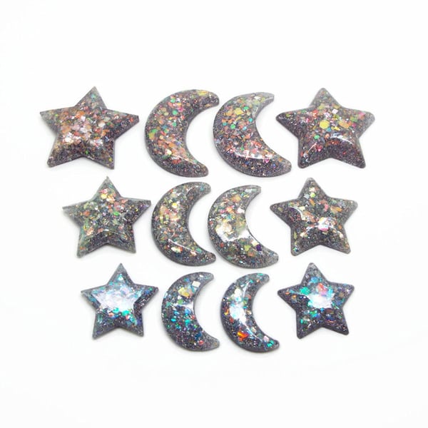12 Handmade Celestial Charms in Orange, Yellow & Green