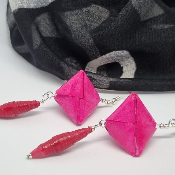Hot pink paper earrings