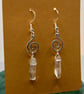 Handmade mini silver spiral dangle earrings with polished clear quartz points