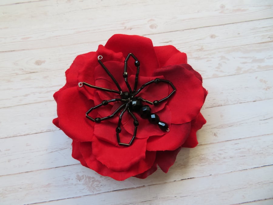Scarlet Red & Black Crystal Butterfly Bridal Brooch Corsage Buttonhole Wedding