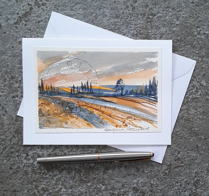 Last Light. Handpainted Blank Card.