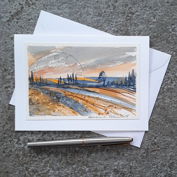Last Light. Handpainted Blank Card.