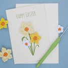 Easter Card Handmade Happy Easter Greetings Cards with Crochet Daffodils A6 Size
