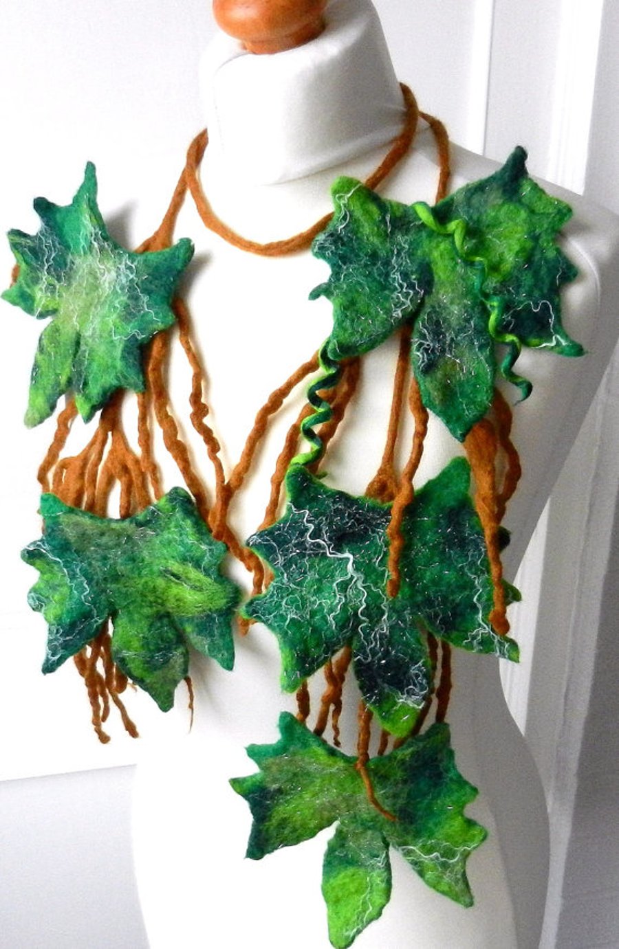 Hand Felted, Wool Jewelry felted NECKLACE---grape-vine----