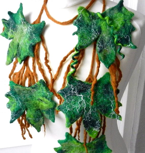 Hand Felted, Wool Jewelry felted NECKLACE---grape-vine----