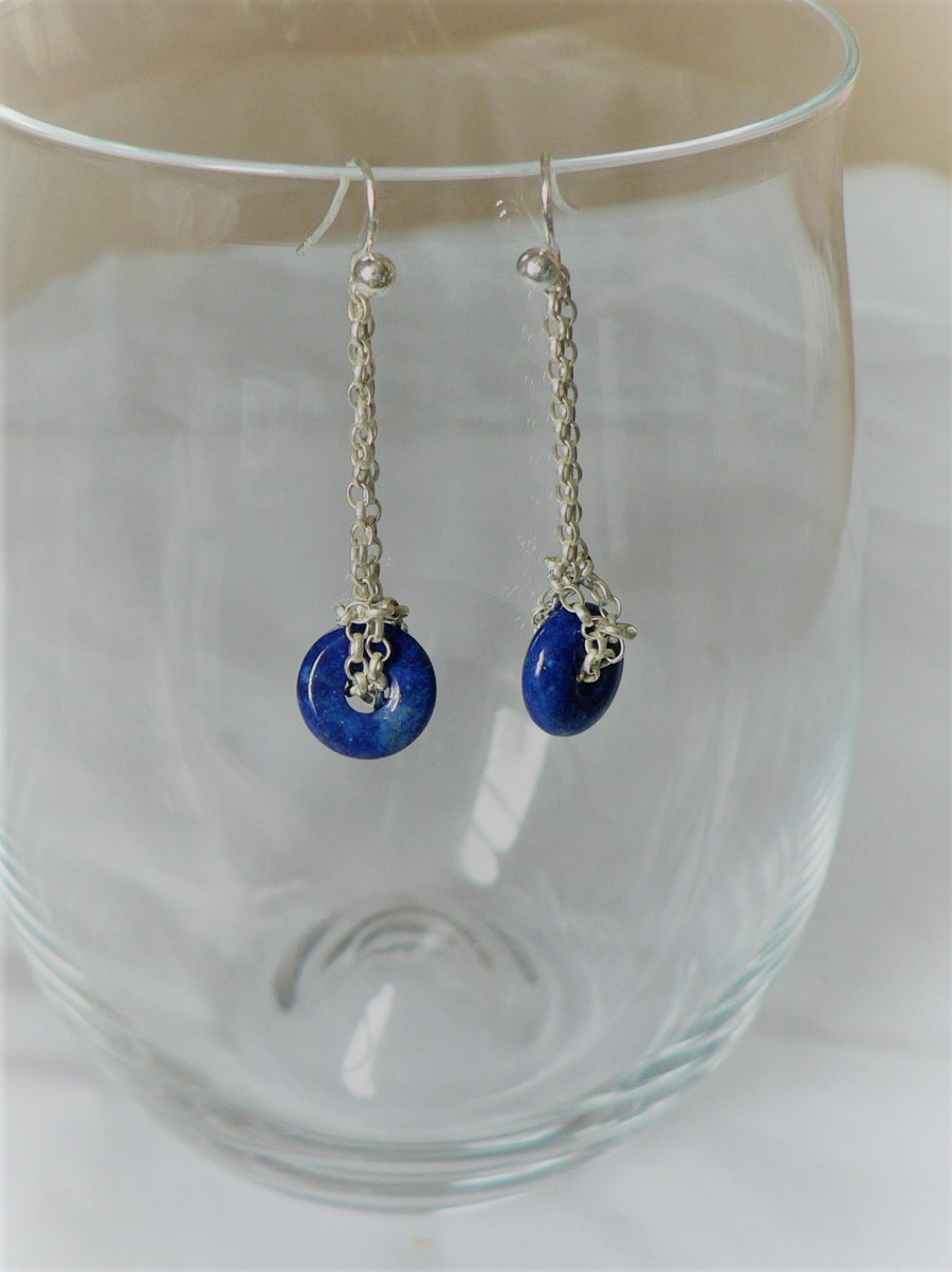 Dangly silver and blue earrings