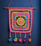 colourful crochet square mandala flower beaded wall hanging