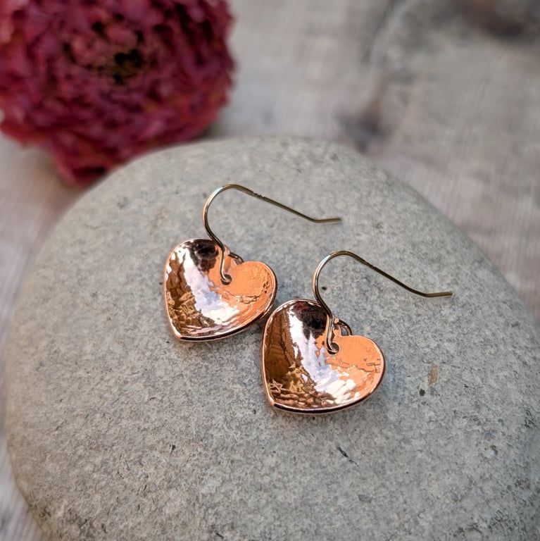 Copper and Silver Hammered Heart Earrings - JBJ1004