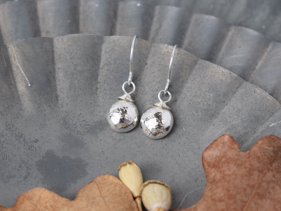 Silver DEWDROP Dangle Earrings - Wire Wrapped Silver Bead Earrings