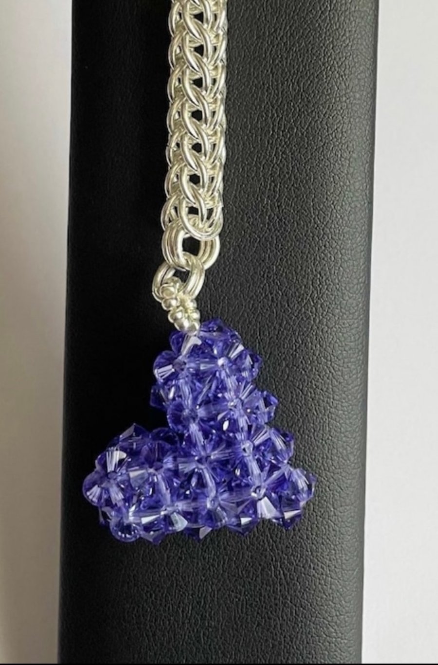 Handbag Charm, Purple Crystal Puffed Heart, with a Chainmaille Chain and Keyring