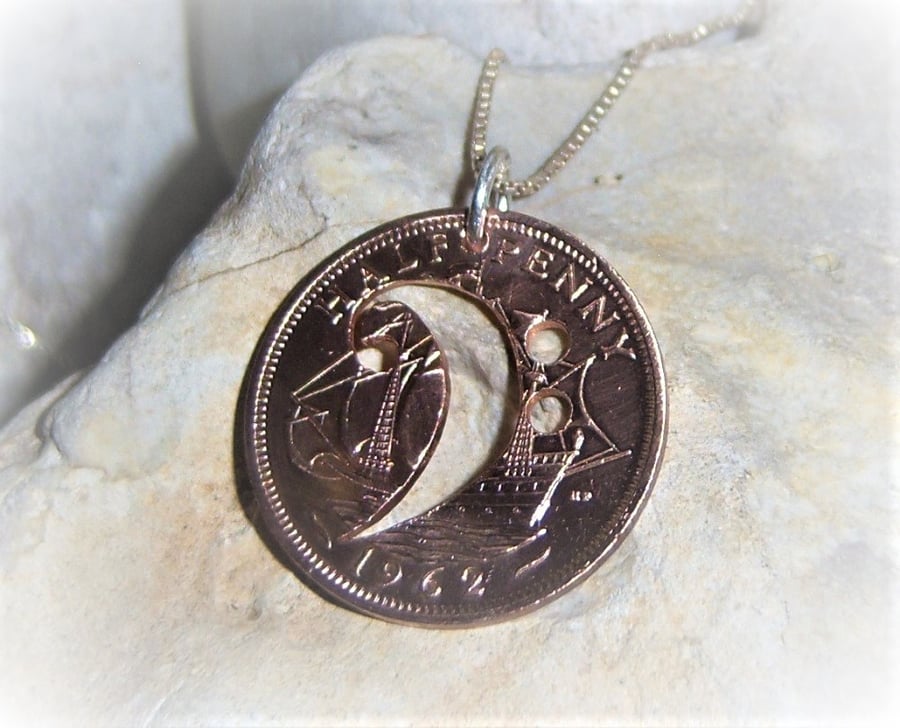 Recycled halfpenny pendant with bass clef cut-out