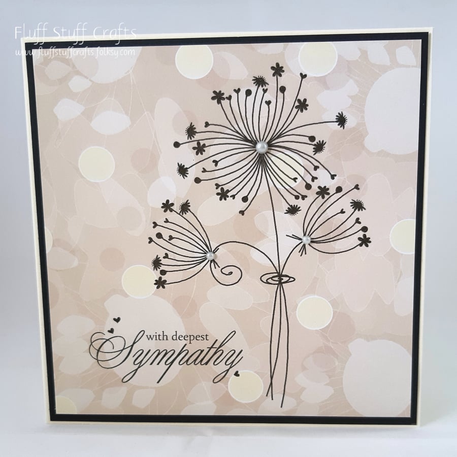 Handmade, cream sympathy card - dandelion heads