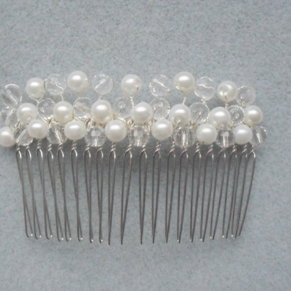 SALE Glass Pearl and Crystal Hair Comb HC003