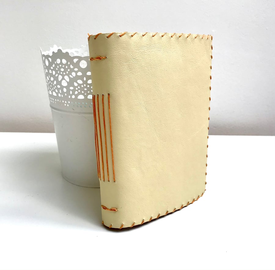 A6 Leather handmade notebook with floral fabric lining and plain paper