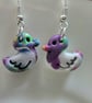 Polymer clay duck multicolour earrings on silver plated earhooks