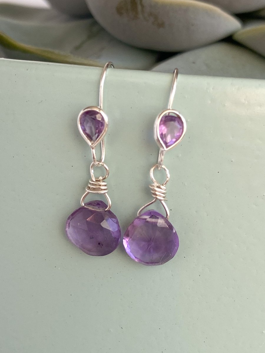 Amethyst drop earrings - made in Scotland. 