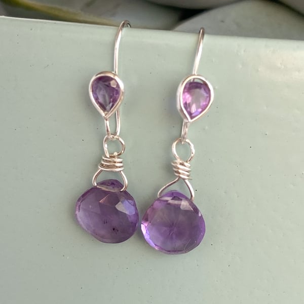 Amethyst drop earrings - made in Scotland. 