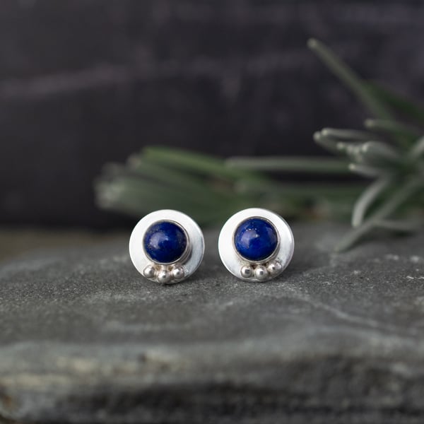 Lapis Lazuli Earrings Handmade in Sterling Silver 