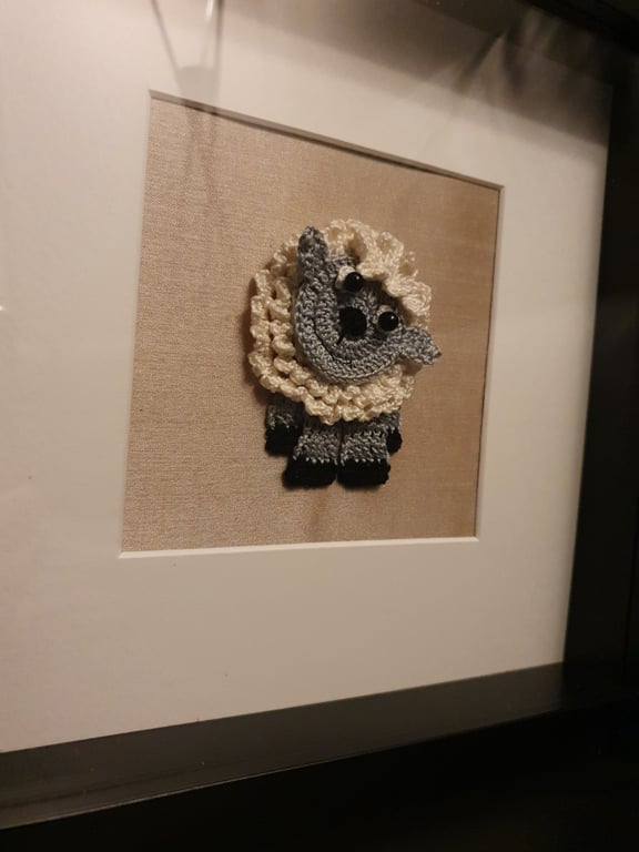 Crocheted sheep picture - "Barney"