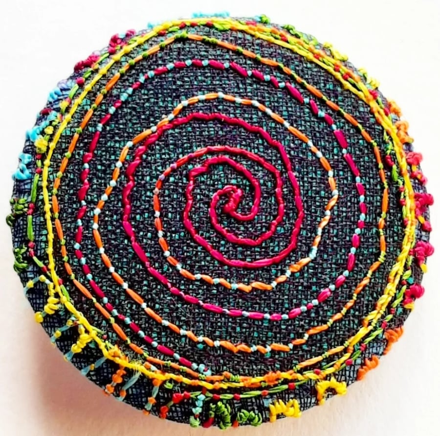 Badge One Inch Fabric Badge with Free Machine Embroidery 