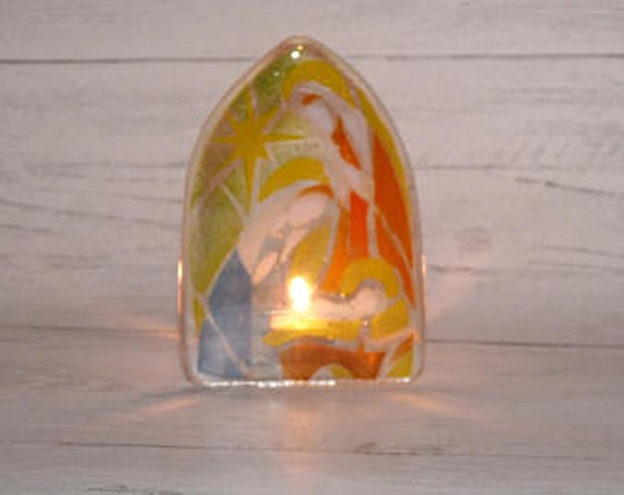 Fused Glass Nativity Tealight, Nativity Scene, Candle tealight holder, Christmas
