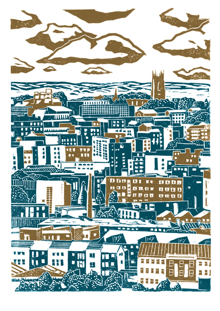 Sheffield City View No.2 A3 poster-print (blue-green)