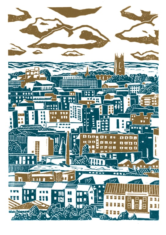 Sheffield City View No.2 A3 poster-print (blue-green)