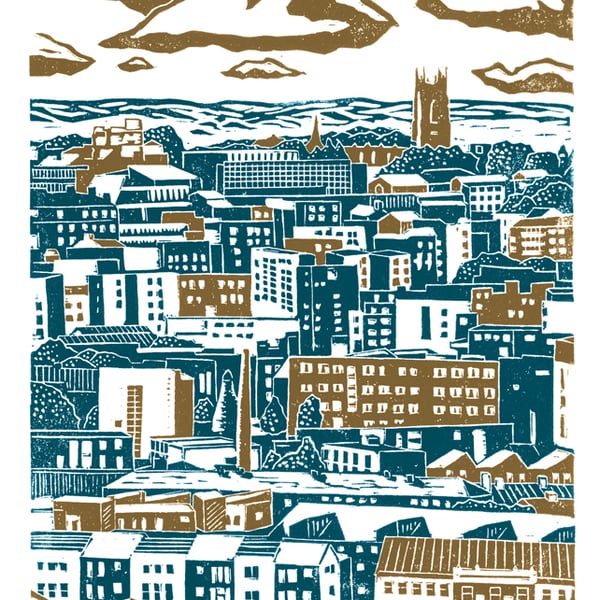 Sheffield City View No.2 A3 poster-print (blue-green)