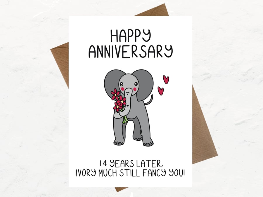 Ivory, 14th wedding anniversary card for husband or wife