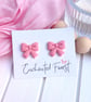 Pink Linen Texture Bow Stud Earrings, Cottagecore Jewellery, Accessories & Gifts