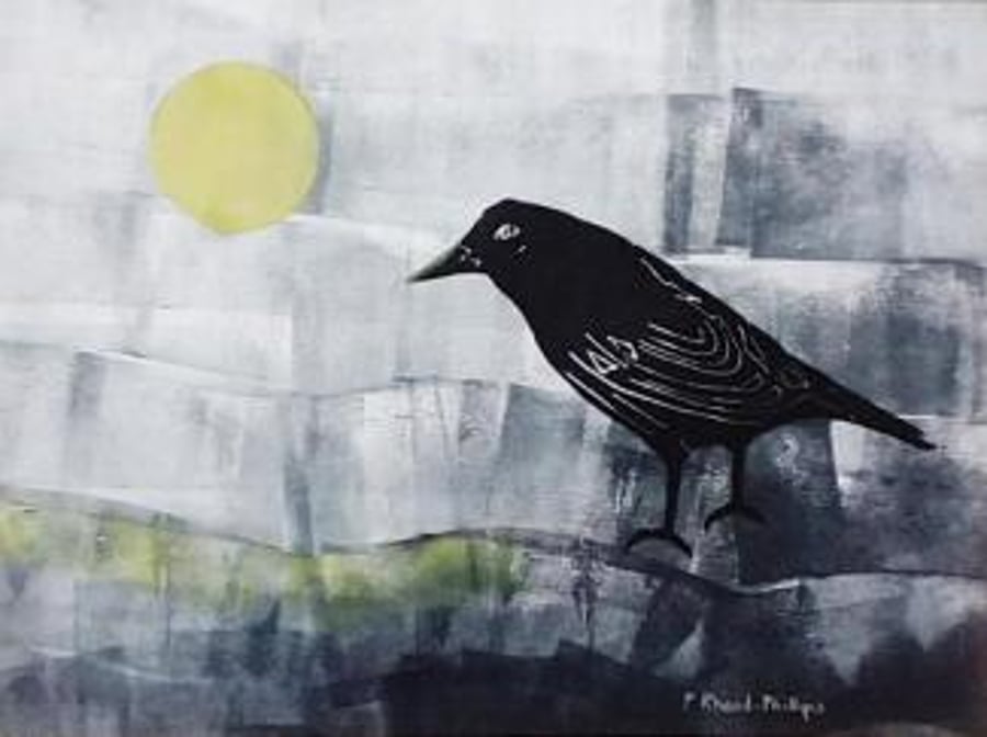 Out Late - Mixed Media Bird Print.