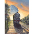 STEAM RAILWAY Art Card-LMS Royal Scot Locomotive-Train Card For Father's Day-5x7