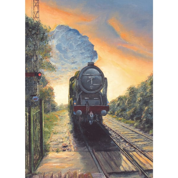 STEAM RAILWAY Art Card-LMS Royal Scot Locomotive-Train Card For Father's Day-5x7