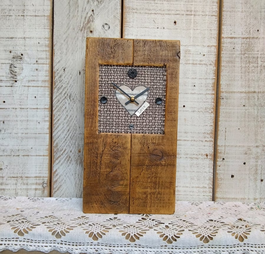 Reclaimed Wood Heart Clock, Handmade Farmhouse Cottage Core Decor