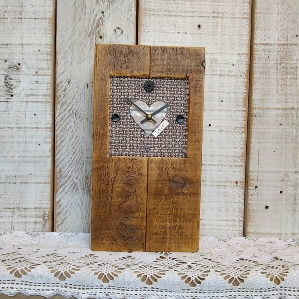 Reclaimed Wood Heart Clock, Handmade Farmhouse Cottage Core Decor