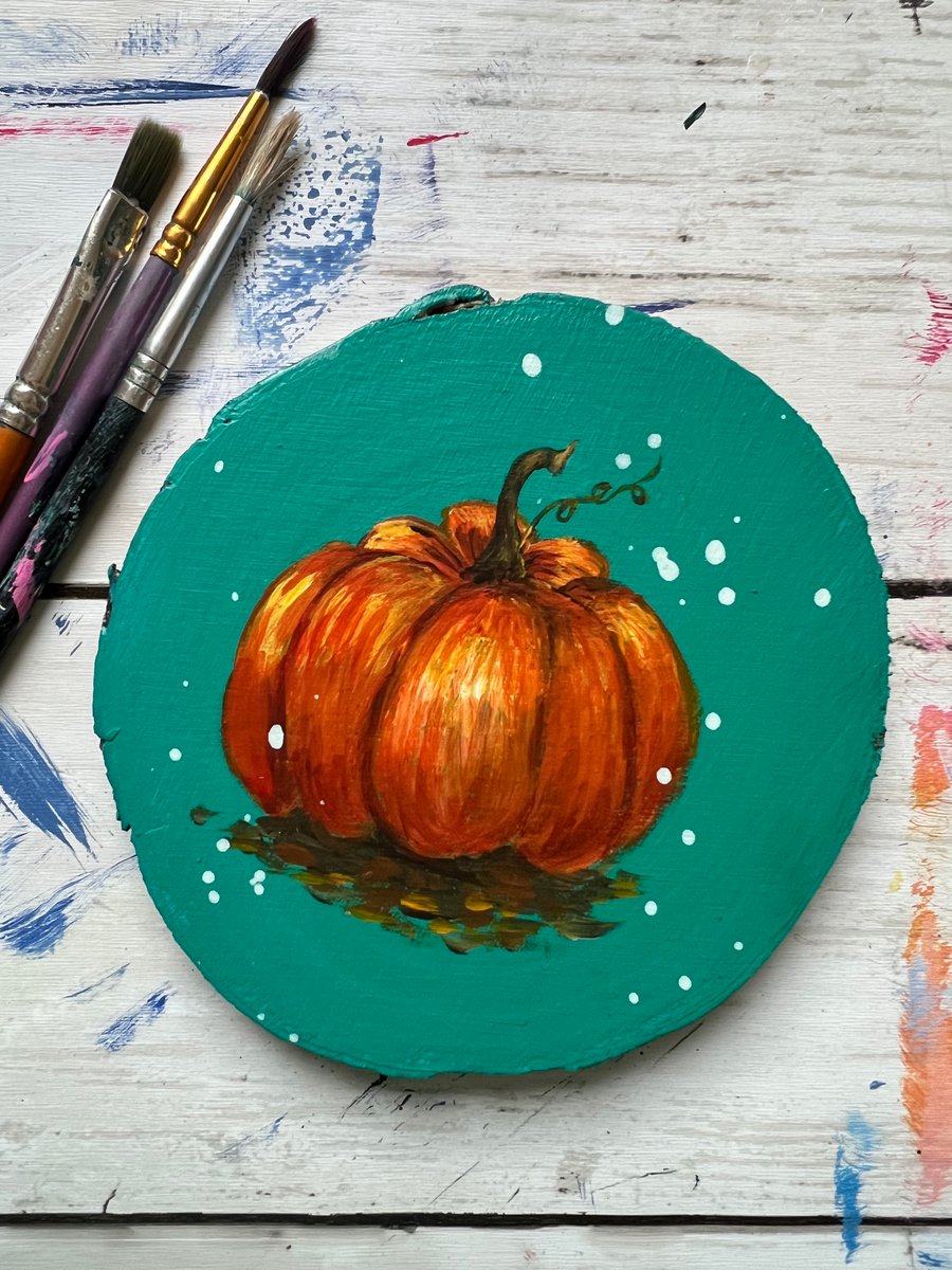 Hand Painted Wood Slice, Pumpkin Party, Wood Painting, Rustic Décor