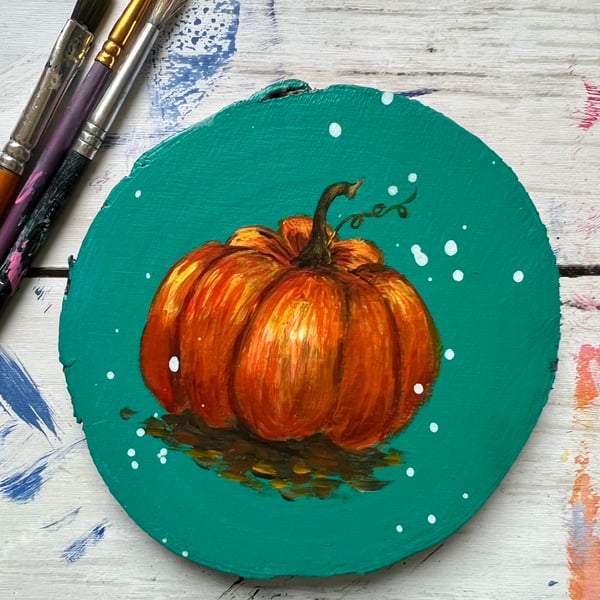 Hand Painted Wood Slice, Pumpkin Party, Wood Painting, Rustic Décor