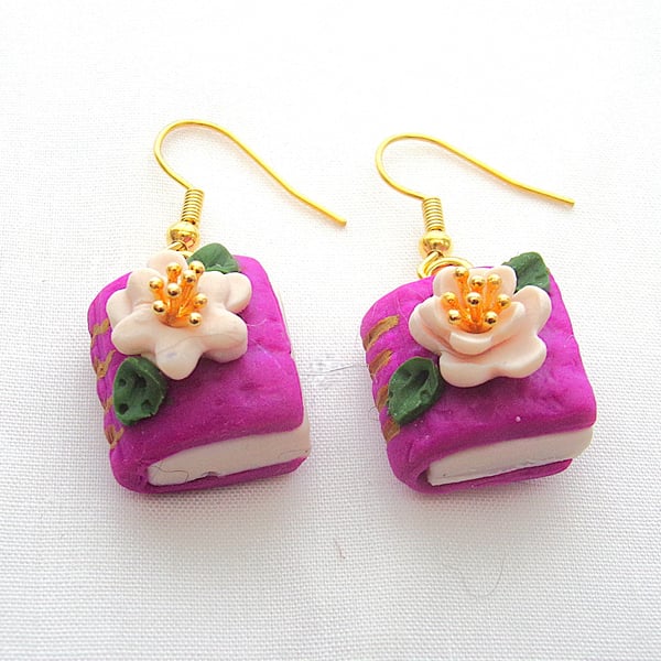 Polymer Clay Purple Book Earrings