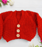 Hand knitted baby cardigan in fox red brown textured pattern  - Image 3
