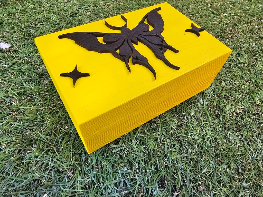 Handmade Yellow Celestial Black Moth or Butterfly Jewellery, Trinket Box 