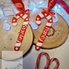 Personalised candy cane baubles 