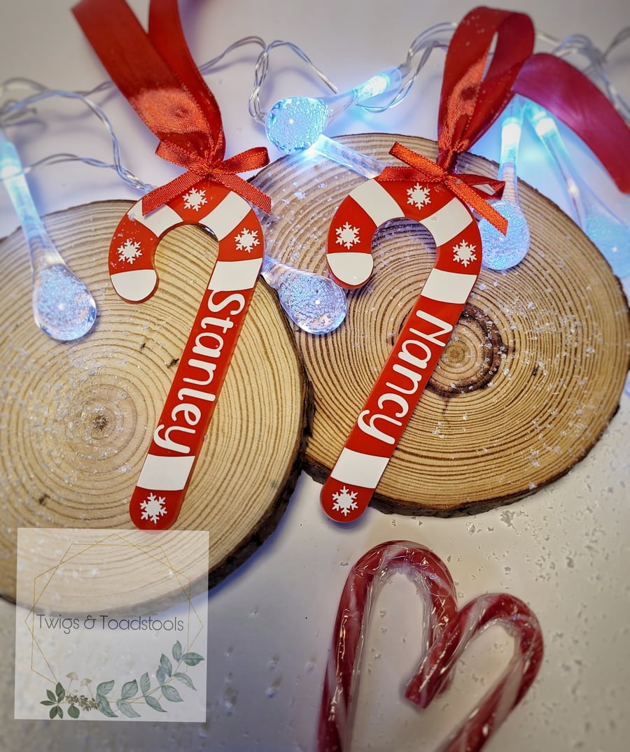 Personalised candy cane baubles 
