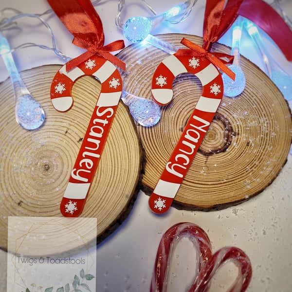 Personalised candy cane baubles 