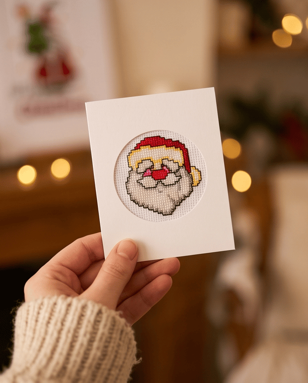 Handmade Father Christmas Face Festive Greeting Card with Envelope