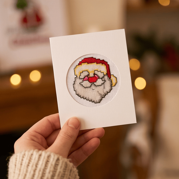 Handmade Father Christmas Face Festive Greeting Card with Envelope
